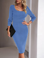 Midi Jurk met Vierkante Hals en Ribbeldessin - Group4 - Jurkjes.co