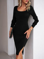 Midi Jurk met Vierkante Hals en Ribbeldessin - Group4 - Jurkjes.co