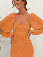 Midi Jurk met Vierkante Hals en Rimpels - Midi Dresses - Jurkjes.co