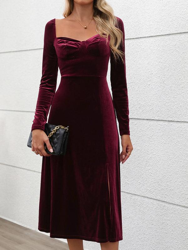 Midi Jurk met Vierkante Halslijn en Split - Maxi Dresses - Jurkjes.co
