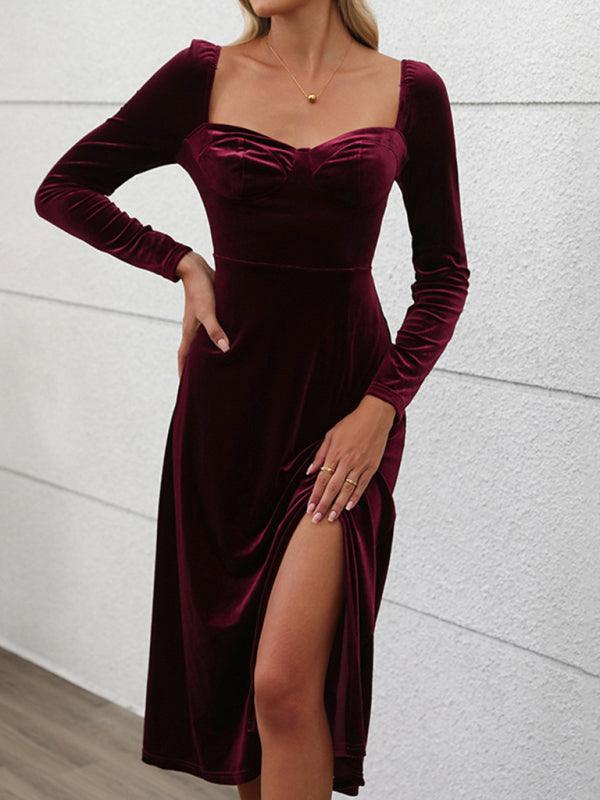 Midi Jurk met Vierkante Halslijn en Split - Maxi Dresses - Jurkjes.co