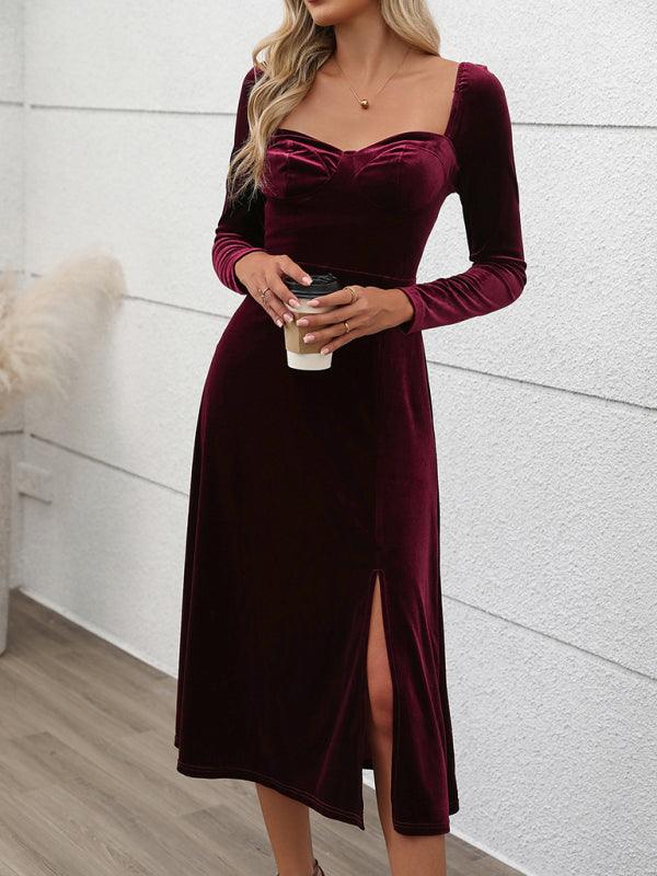 Midi Jurk met Vierkante Halslijn en Split - Maxi Dresses - Jurkjes.co
