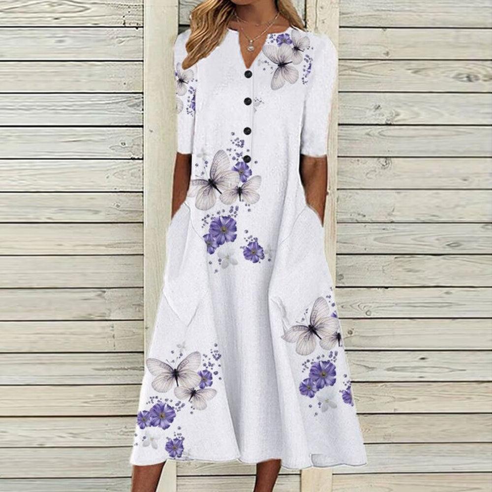 Midi Jurk met Vlinderprint - Dresses - Jurkjes.co