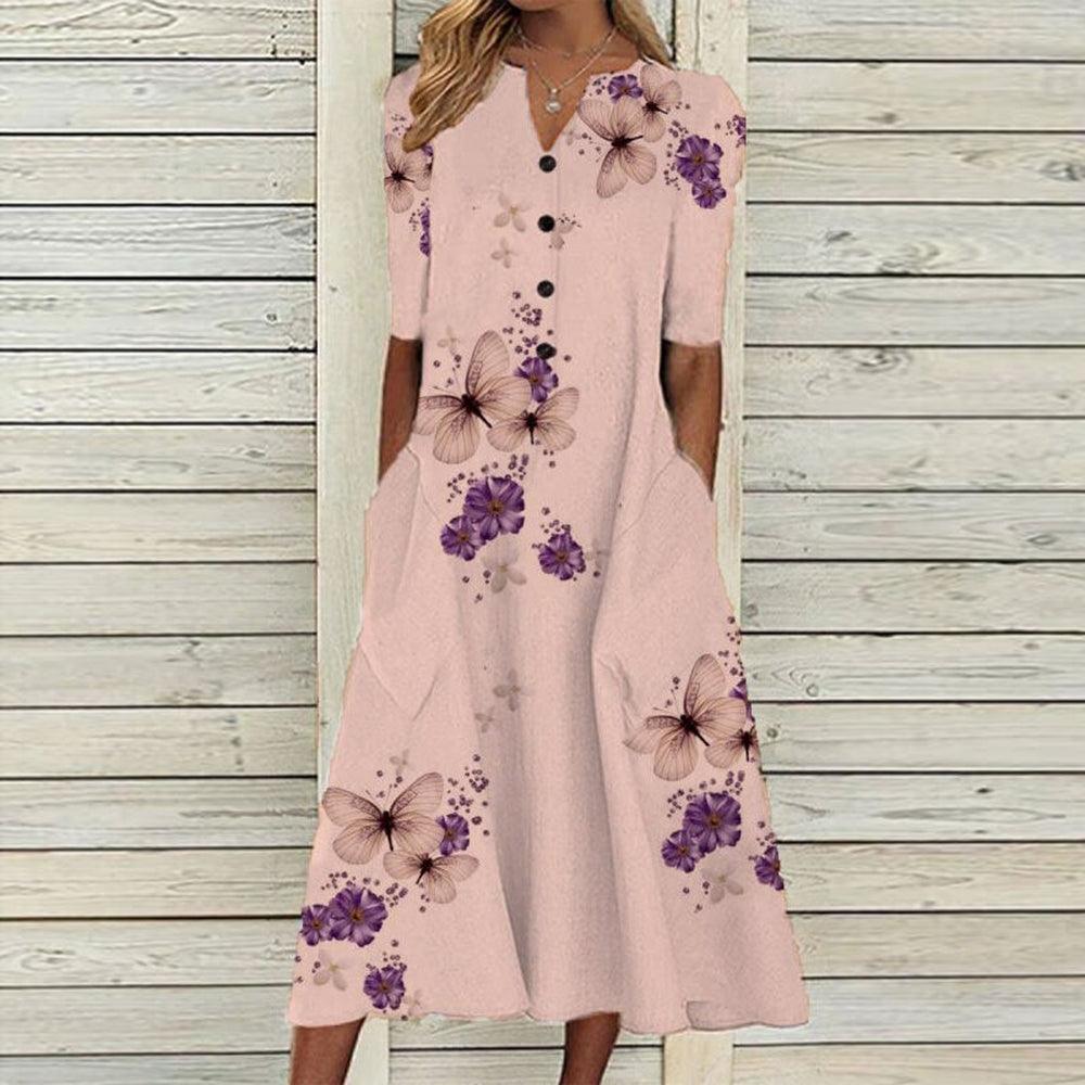Midi Jurk met Vlinderprint - Dresses - Jurkjes.co