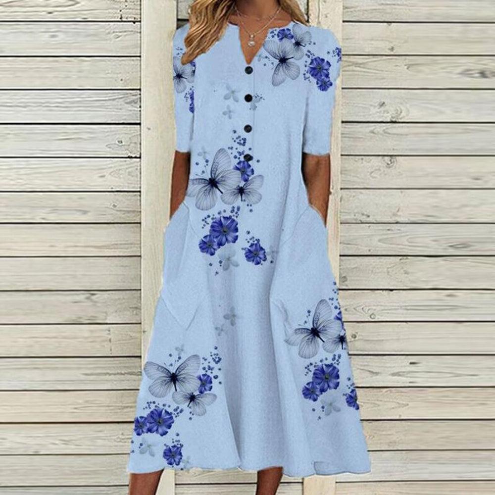 Midi Jurk met Vlinderprint - Dresses - Jurkjes.co