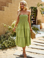 Midi Jurk Strapless met Gelaagde Rok - Midi Dresses - Jurkjes.co