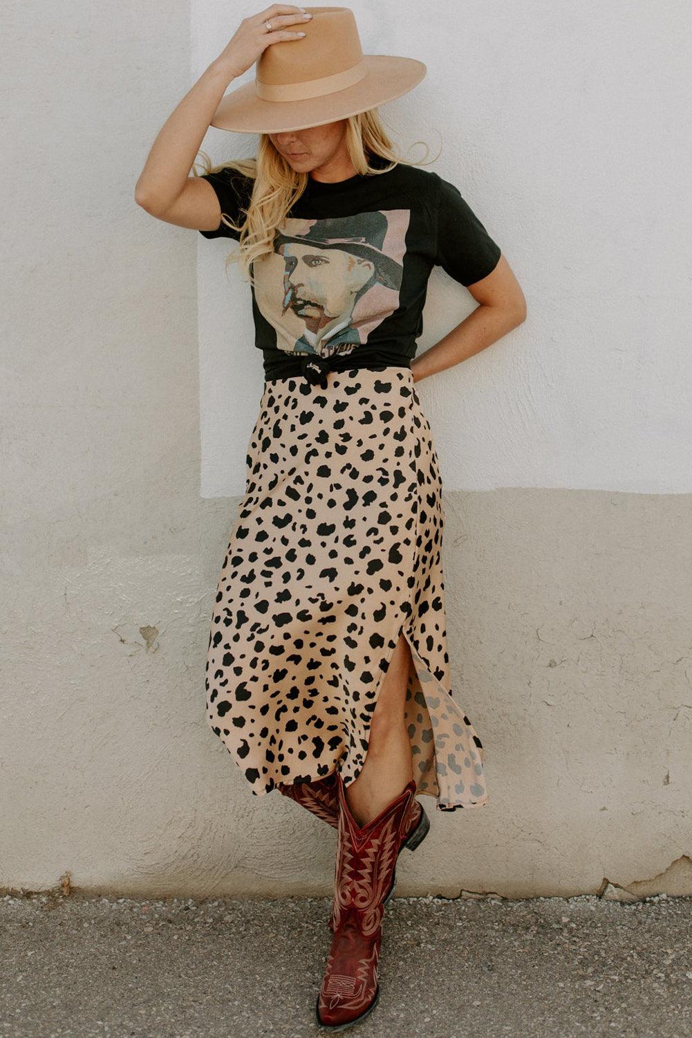 Midi Rok met Panterprint en Split - Skirts & Petticoat - Jurkjes.co