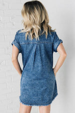 Mineraal Gewassen Denim Jurk met Franje - Mini Dresses - Jurkjes.co