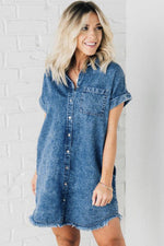 Mineraal Gewassen Denim Jurk met Franje - Mini Dresses - Jurkjes.co