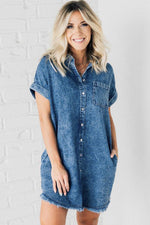 Mineraal Gewassen Denim Jurk met Franje - Mini Dresses - Jurkjes.co