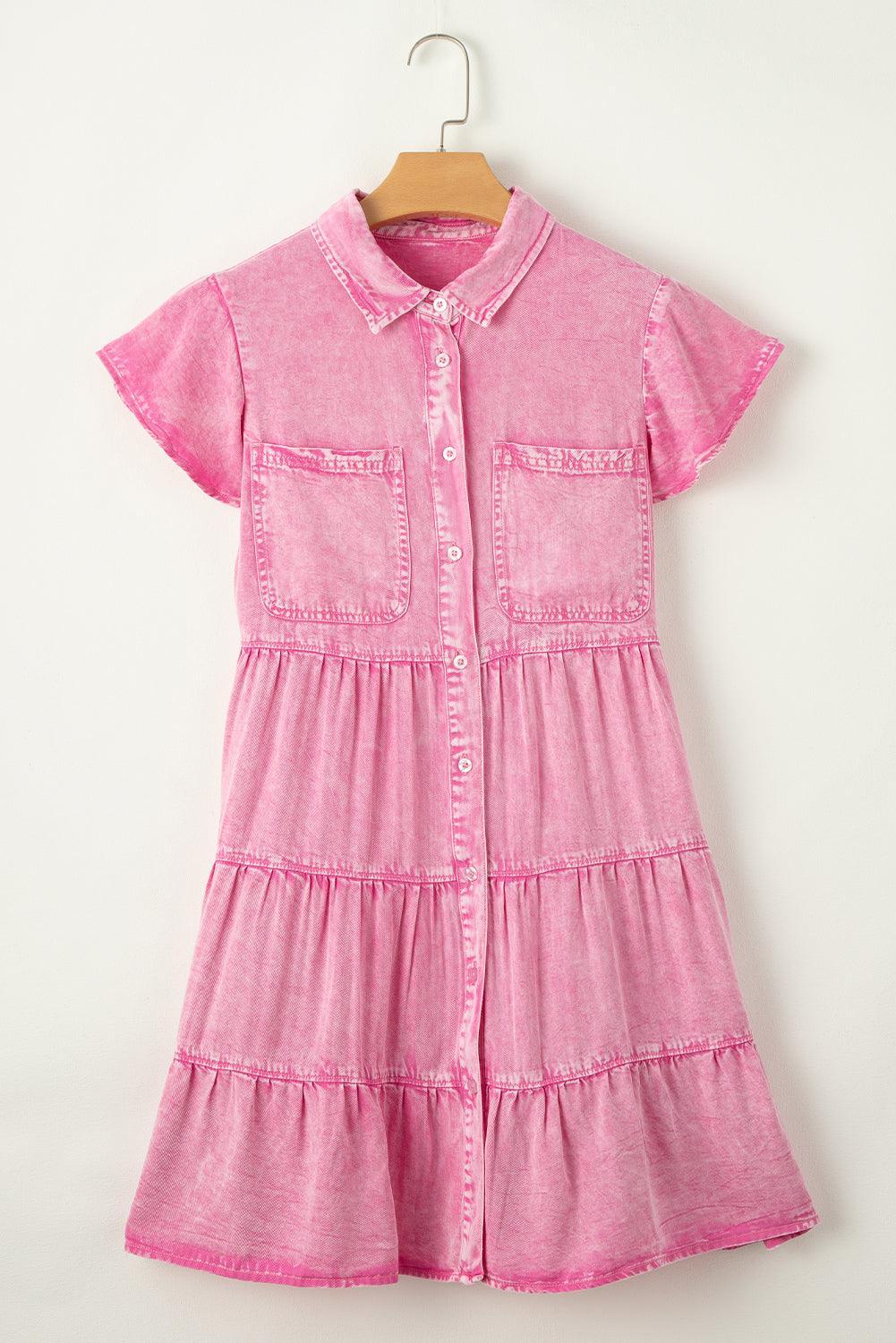 Mineraal Gewassen Spijker Jurk - Mini Dresses - Jurkjes.co