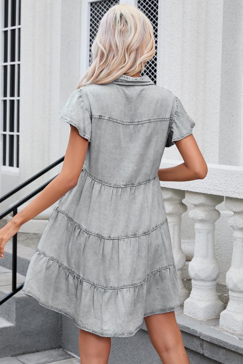 Mineraal Gewassen Spijker Jurk - Mini Dresses - Jurkjes.co
