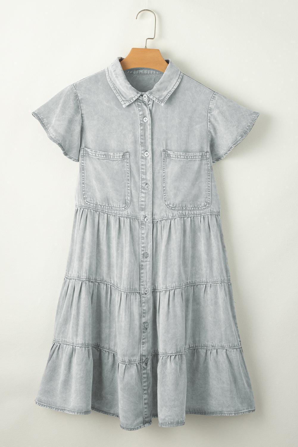Mineraal Gewassen Spijker Jurk - Mini Dresses - Jurkjes.co
