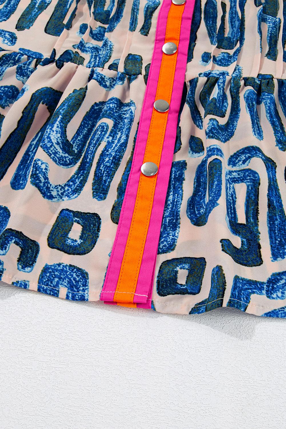 Mini Jurk met Abstracte Print en Knoopsluiting - Mini Dresses - Jurkjes.co