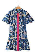 Mini Jurk met Abstracte Print en Knoopsluiting - Mini Dresses - Jurkjes.co