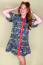 Mini Jurk met Abstracte Print en Knoopsluiting - Mini Dresses - Jurkjes.co