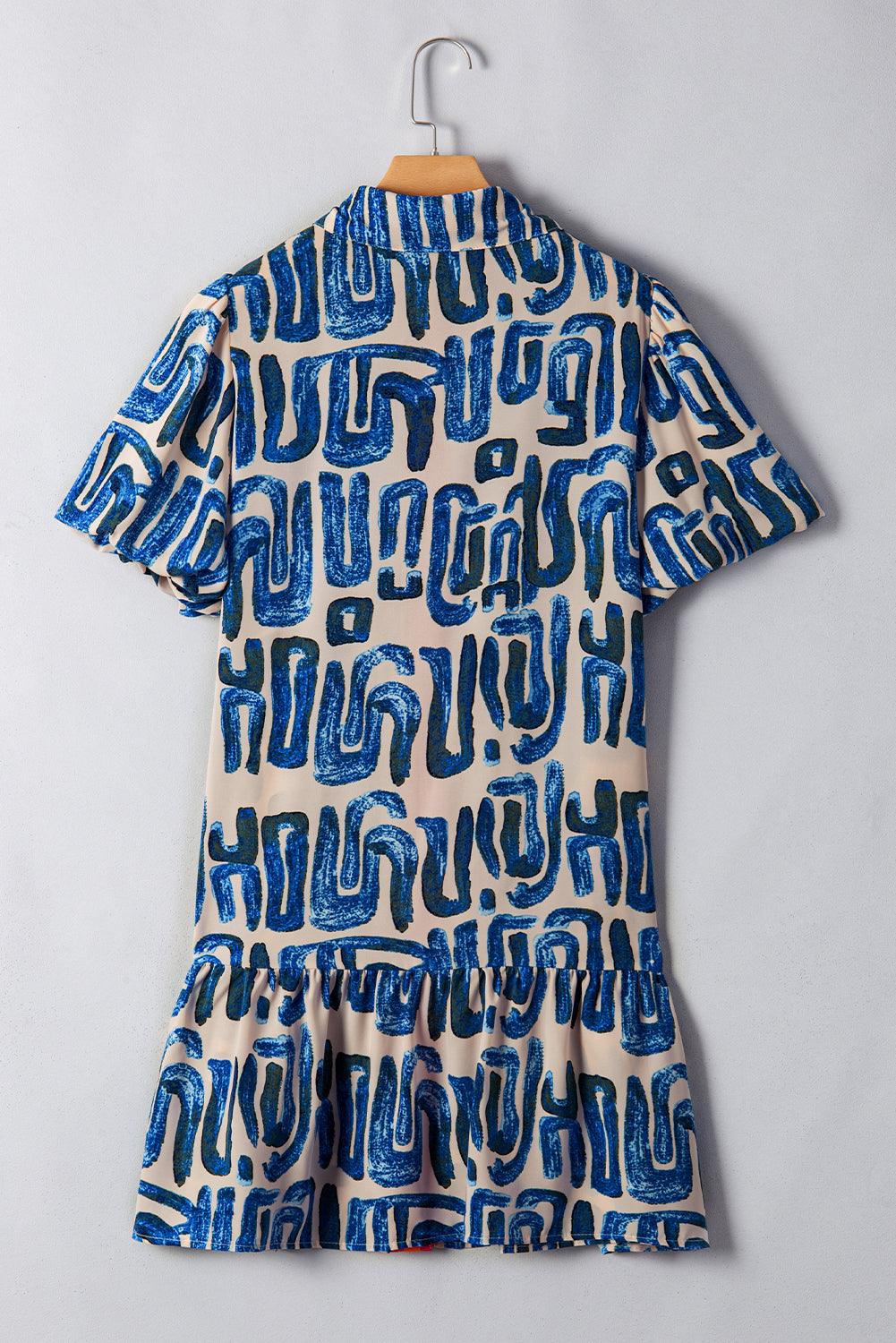 Mini Jurk met Abstracte Print en Knoopsluiting - Mini Dresses - Jurkjes.co