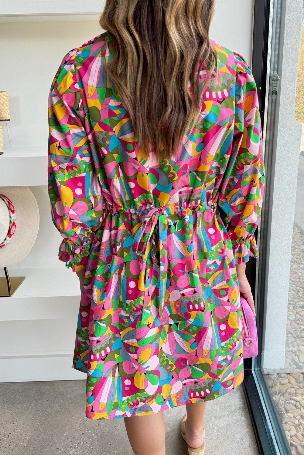 Mini Jurk met Abstracte Print en Lange Mouw - Mini Dresses - Jurkjes.co