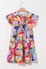 Mini Jurk met Abstracte Print en Vlindermouwen - Mini Dresses - Jurkjes.co