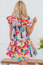 Mini Jurk met Abstracte Print en Vlindermouwen - Mini Dresses - Jurkjes.co