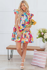 Mini Jurk met Abstracte Print en Vlindermouwen - Mini Dresses - Jurkjes.co