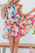 Mini Jurk met Abstracte Print en Vlindermouwen - Mini Dresses - Jurkjes.co