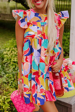 Mini Jurk met Abstracte Print en Vlindermouwen - Mini Dresses - Jurkjes.co