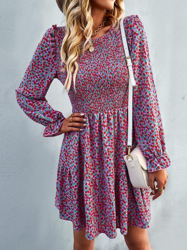 Mini Jurk met Bloemenprint en Elastische Taille - Mini Dresses - Jurkjes.co