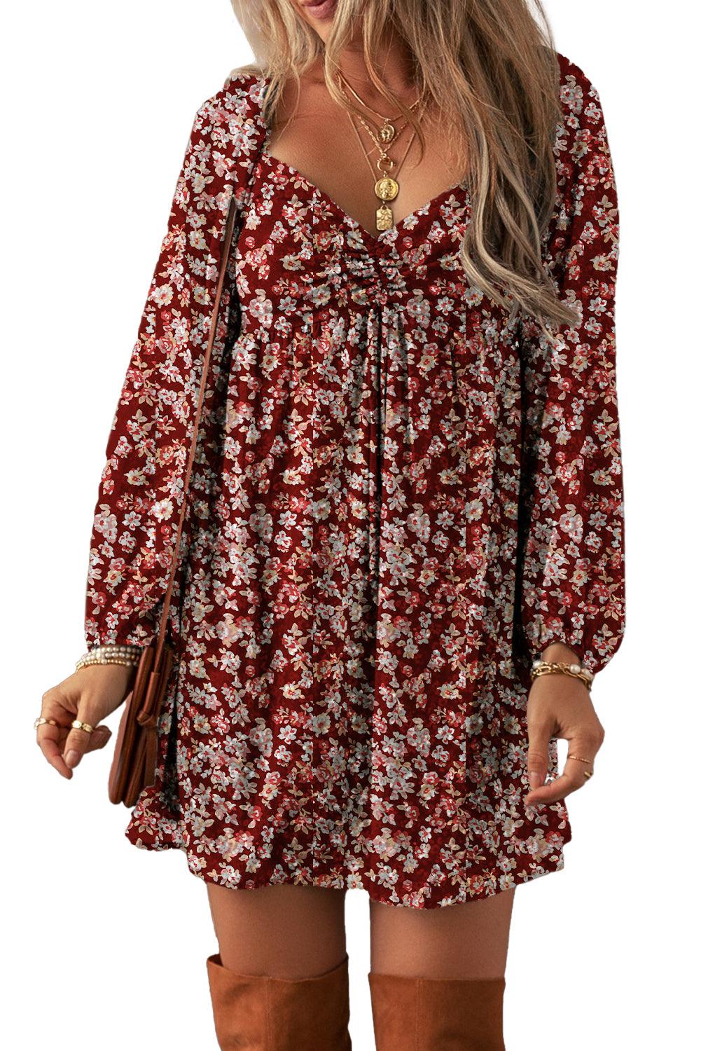 Mini Jurk met Bloemenprint en Hartvormige Halslijn - Floral Dresses - Jurkjes.co