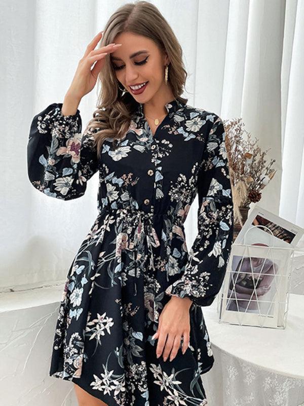 Mini Jurk met Bloemenprint en Knoopsluiting - Group10 - Jurkjes.co