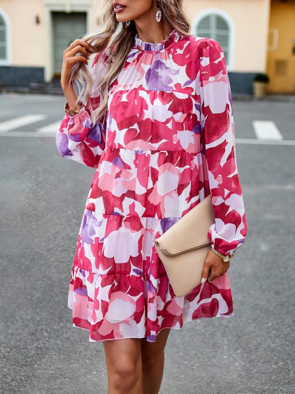 Mini Jurk met Bloemenprint en Lange Mouwen - Mini Dresses - Jurkjes.co