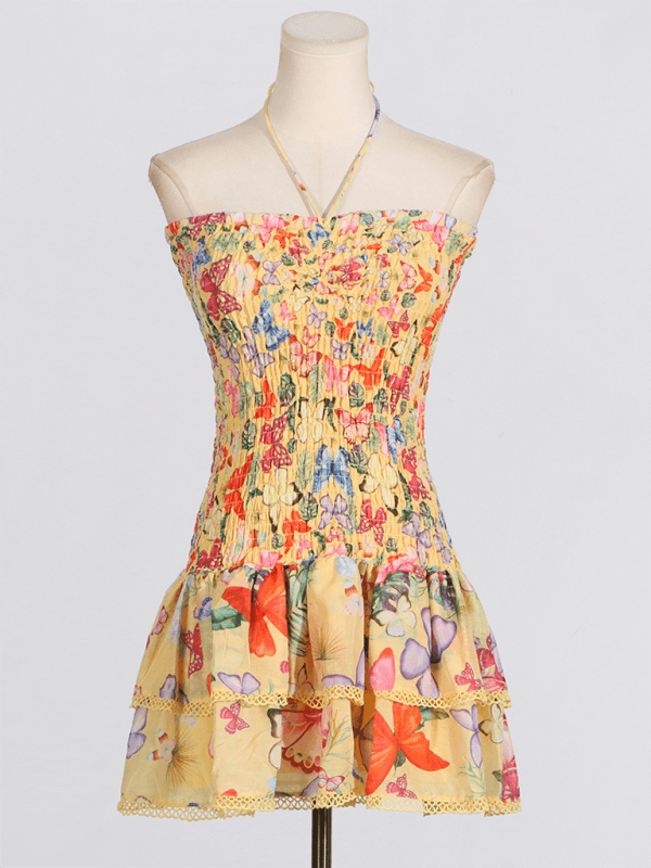 Mini Jurk met Bloemenprint en Rimpelrok - Mini Dresses - Jurkjes.co