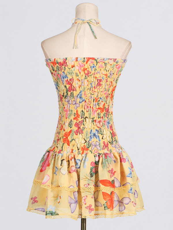 Mini Jurk met Bloemenprint en Rimpelrok - Mini Dresses - Jurkjes.co