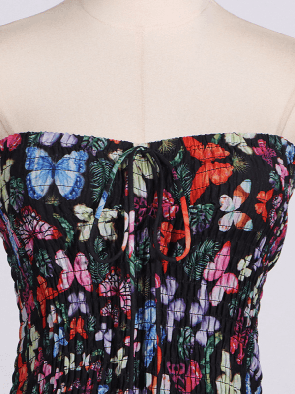 Mini Jurk met Bloemenprint en Rimpelrok - Mini Dresses - Jurkjes.co