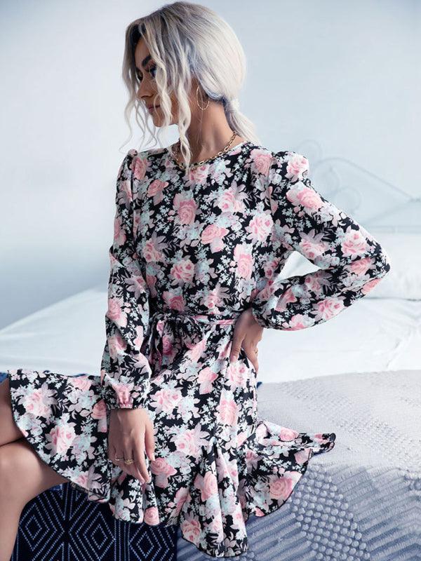 Mini Jurk met Bloemenprint en Rimpelzoom - Mini Dresses - Jurkjes.co