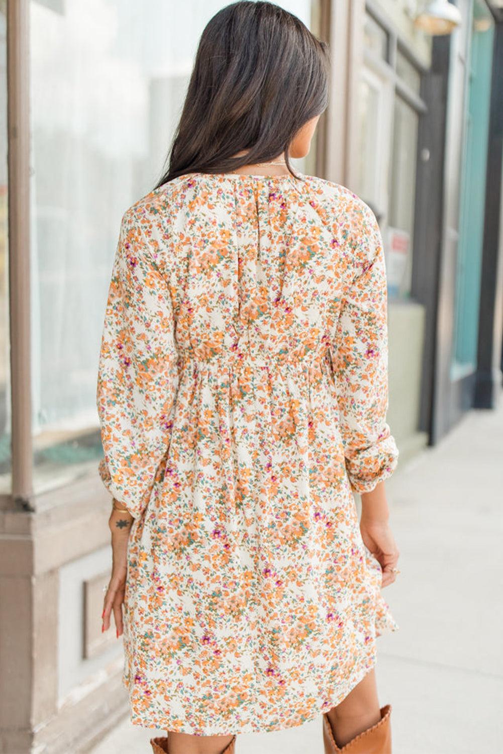 Mini Jurk met Bloemenprint en Ruches - Floral Dresses - Jurkjes.co
