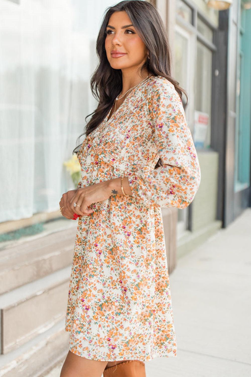 Mini Jurk met Bloemenprint en Ruches - Floral Dresses - Jurkjes.co