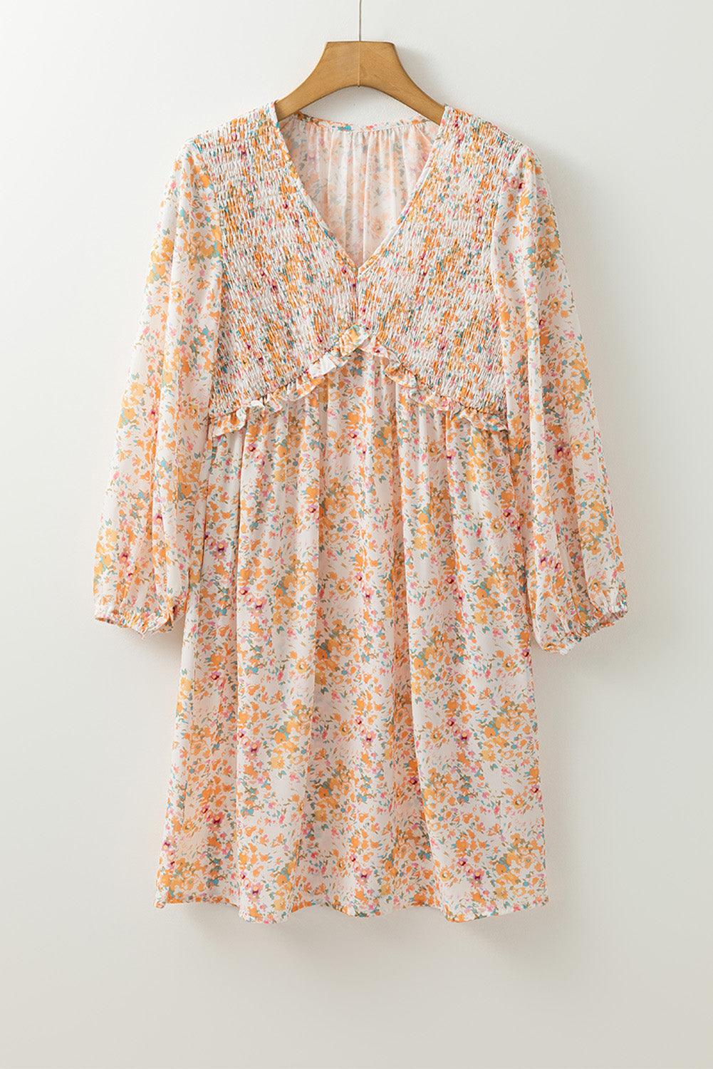 Mini Jurk met Bloemenprint en Ruches - Floral Dresses - Jurkjes.co