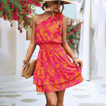 Mini Jurk met Bloemenprint en Schuine Schouder - Dresses - Jurkjes.co