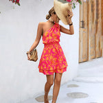 Mini Jurk met Bloemenprint en Schuine Schouder - Dresses - Jurkjes.co