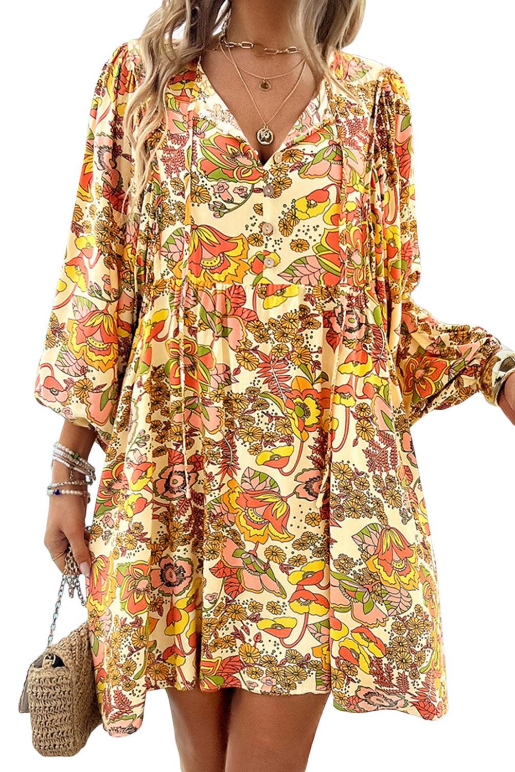 Mini Jurk met Bloemenprint en V-hals - Floral Dresses - Jurkjes.co