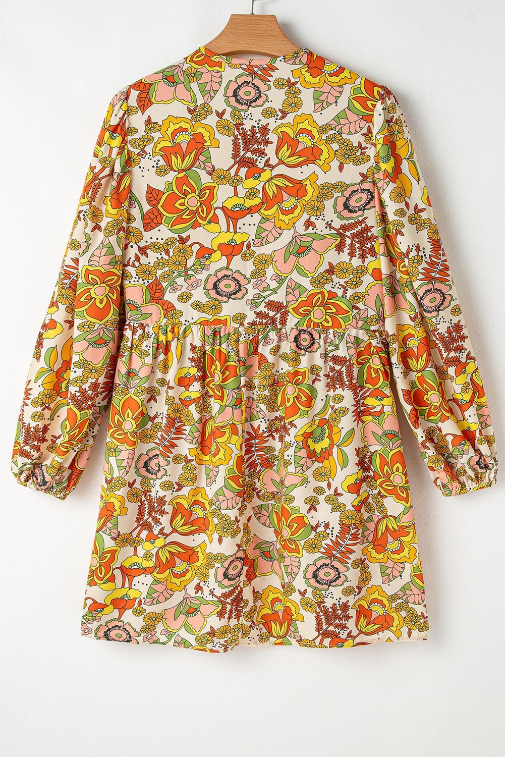 Mini Jurk met Bloemenprint en V-hals - Floral Dresses - Jurkjes.co