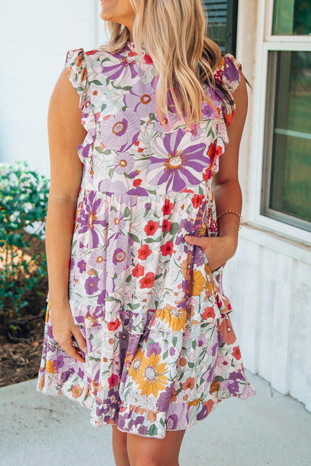Mini Jurk met Bloemenprint Zonder Mouwen - Floral Dresses - Jurkjes.co
