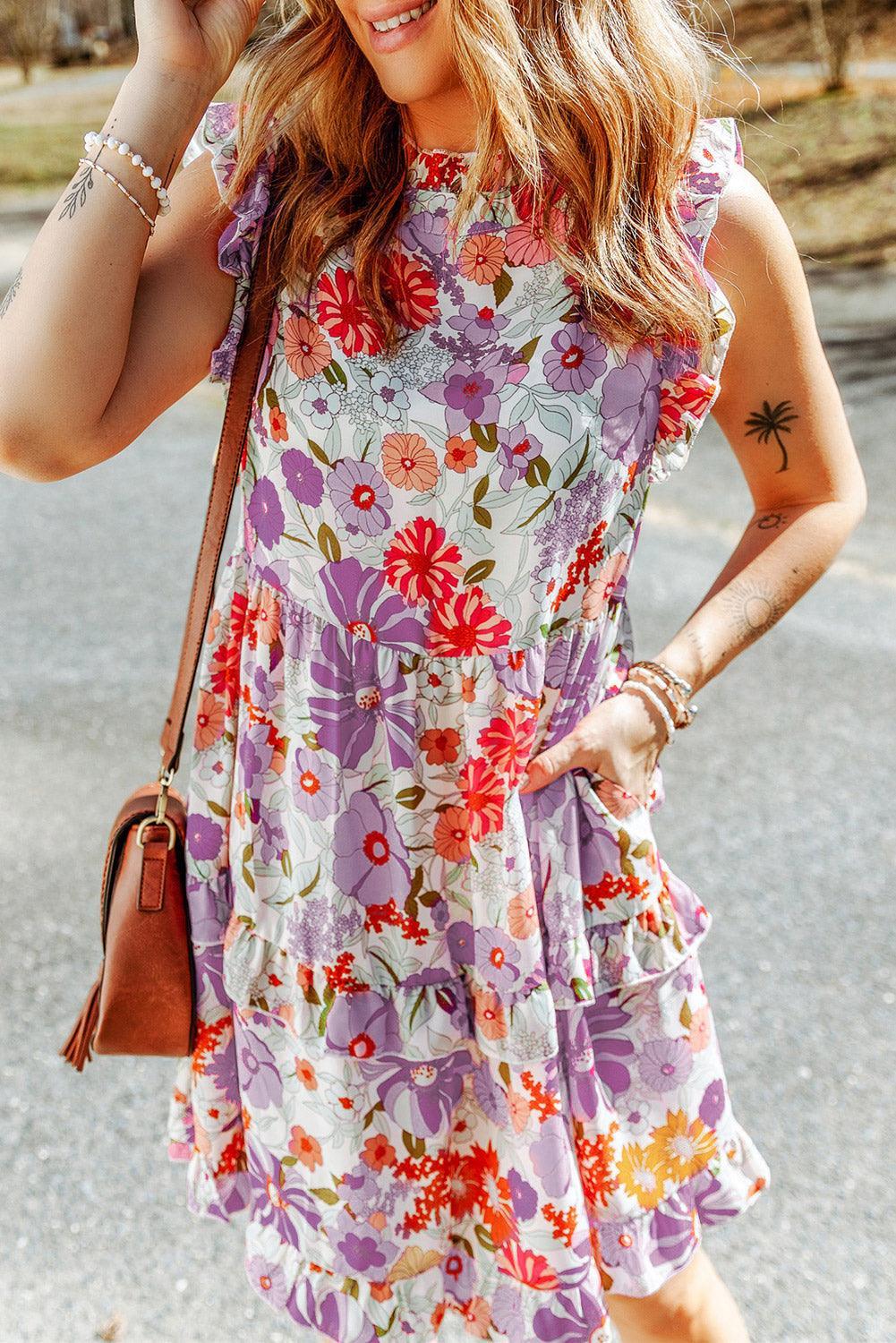 Mini Jurk met Bloemenprint Zonder Mouwen - Floral Dresses - Jurkjes.co