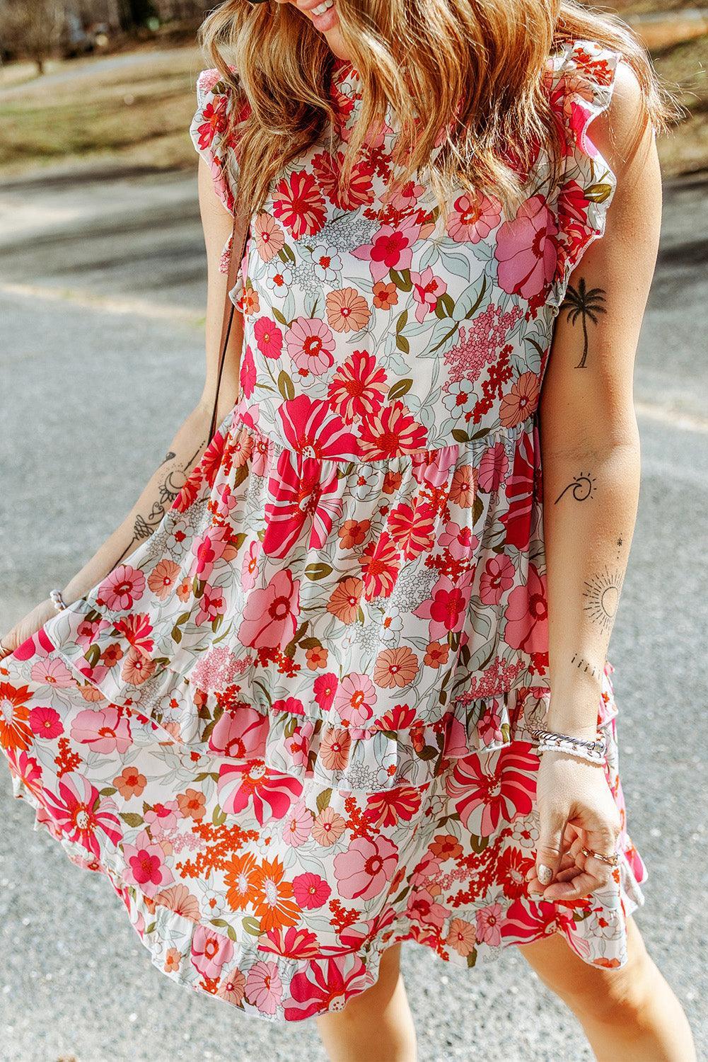 Mini Jurk met Bloemenprint Zonder Mouwen - Floral Dresses - Jurkjes.co