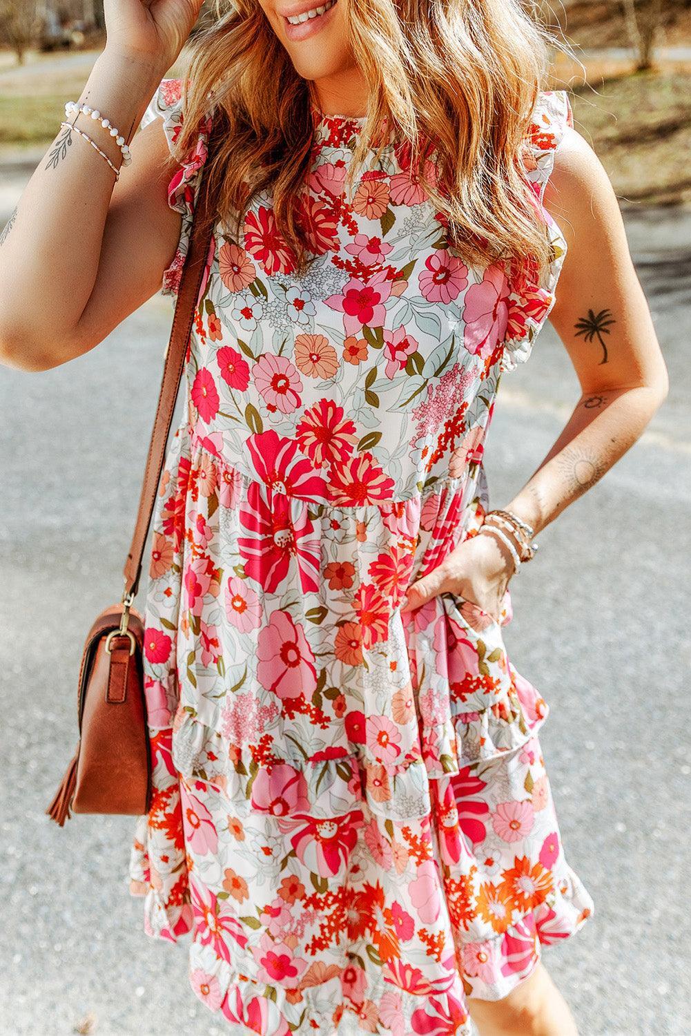 Mini Jurk met Bloemenprint Zonder Mouwen - Floral Dresses - Jurkjes.co
