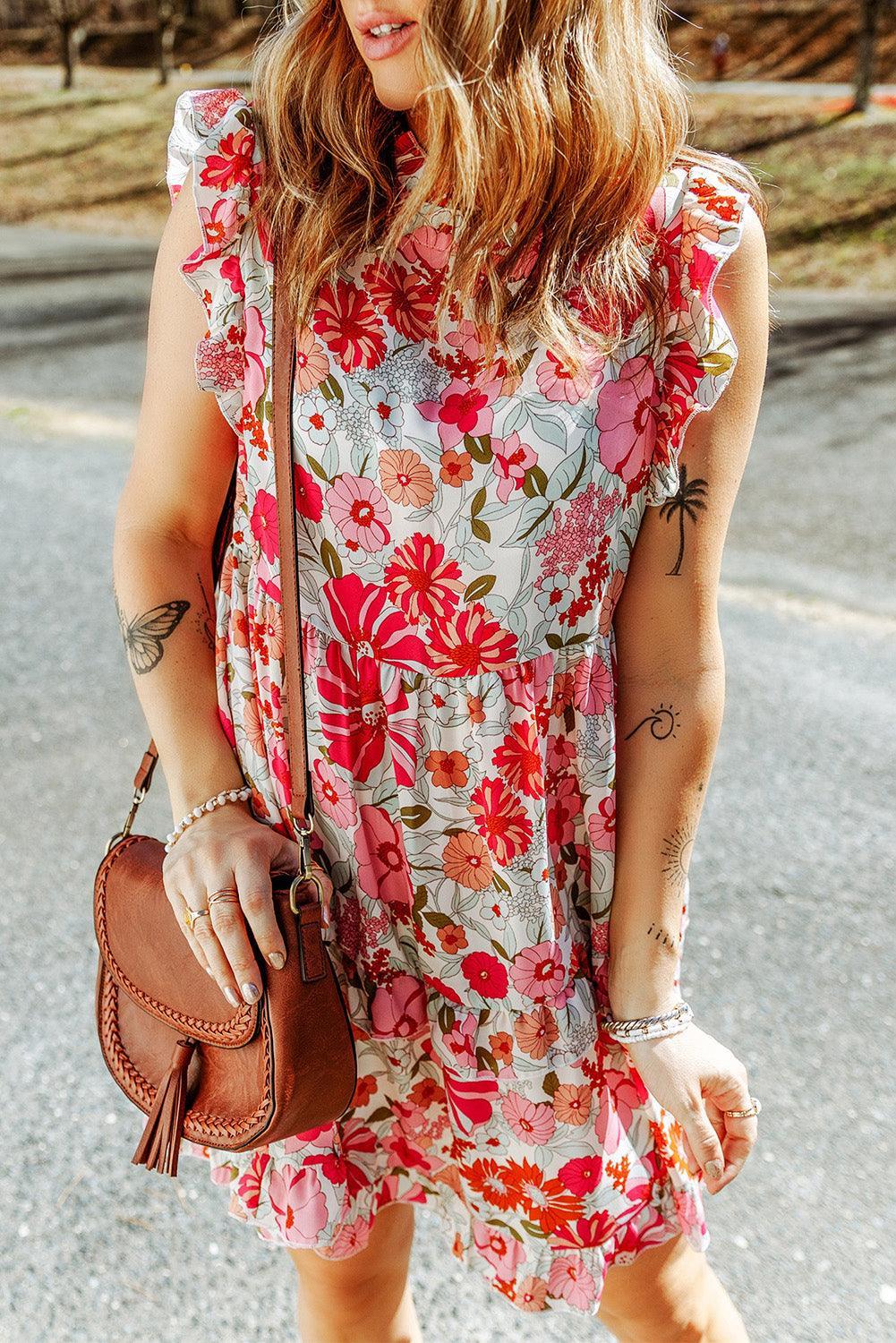 Mini Jurk met Bloemenprint Zonder Mouwen - Floral Dresses - Jurkjes.co