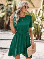 Mini Jurk met Ceintuur en Kapmouwtjes - Mini Dresses - Jurkjes.co