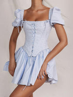 Mini Jurk met Corsetdetail en Luchtige Mouwen - Group11 - Jurkjes.co