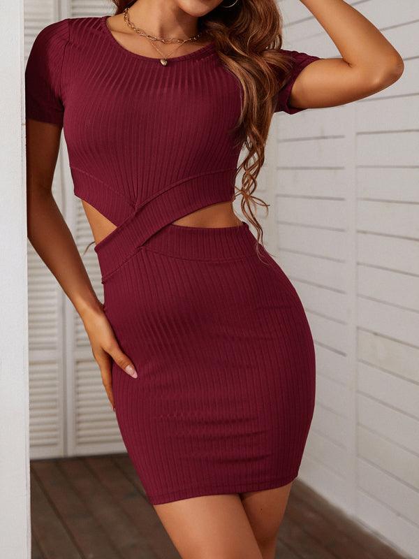 Mini Jurk met Crisscross en Ribbelpatroon - Mini Dresses - Jurkjes.co